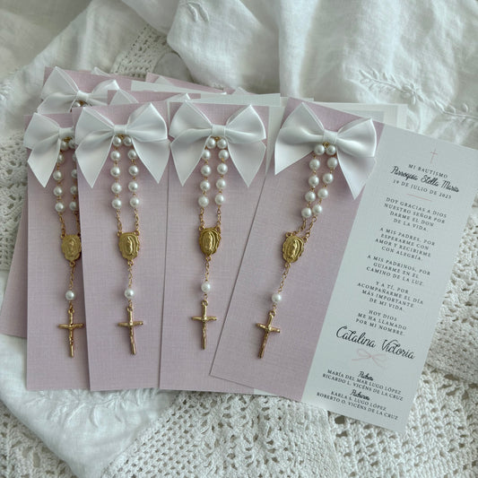 PINK WITH WHITE BOW & ROSARY