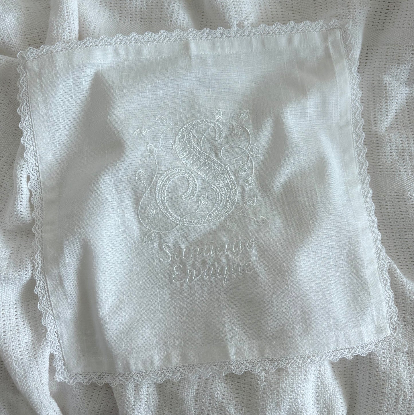 Personalized Baptism Cloth with Lace Border