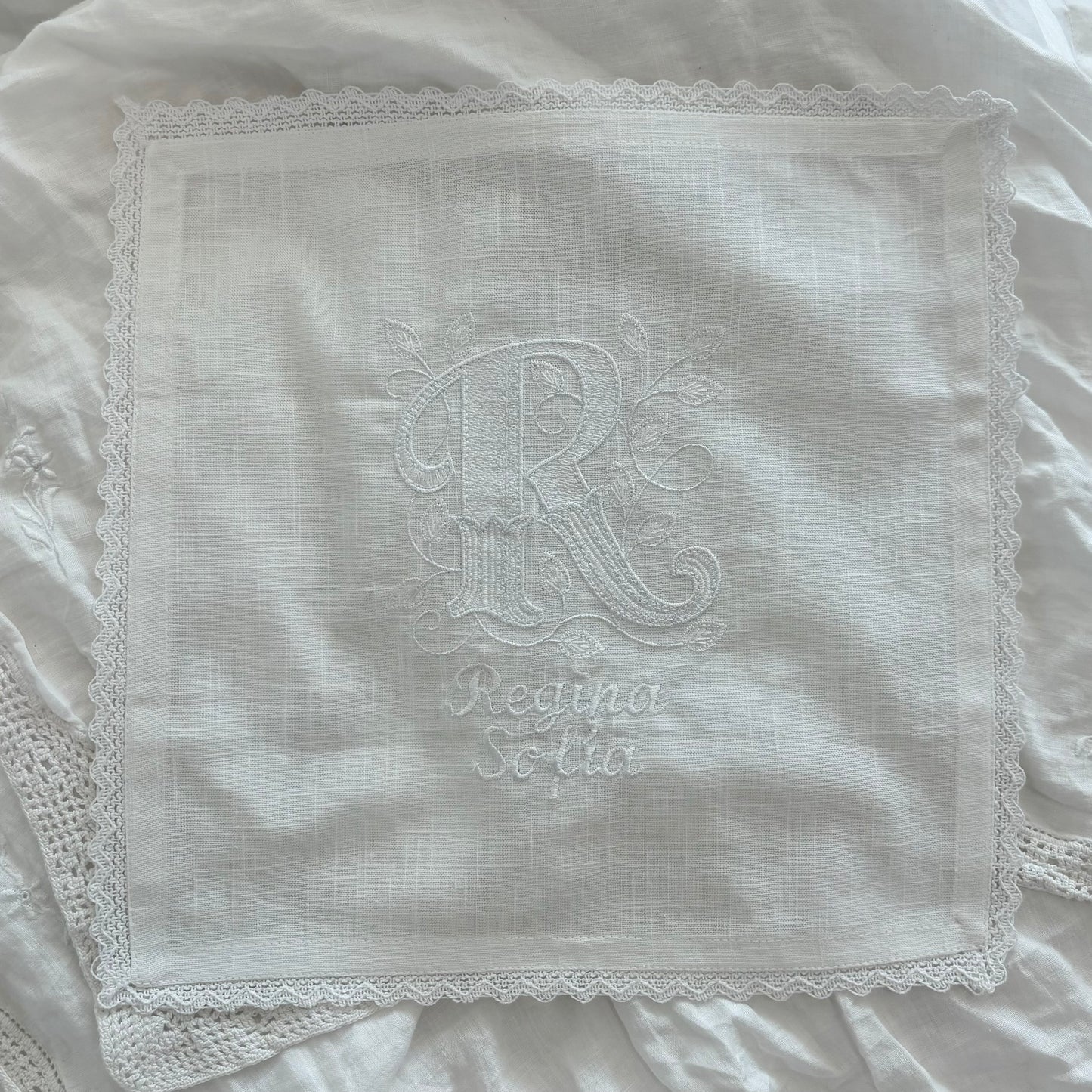 Personalized Baptism Cloth with Lace Border