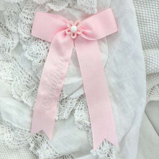 PINK & WHITE BOW + Flower Charm