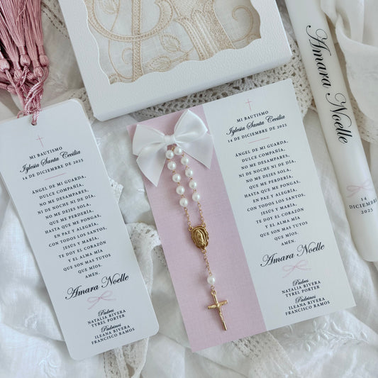 PINK WITH WHITE BOW & ROSARY