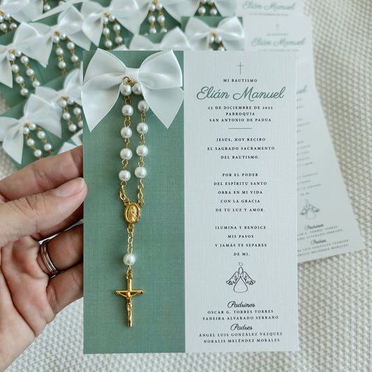 GREEN/GOLD WITH WHITE BOW & ROSARY