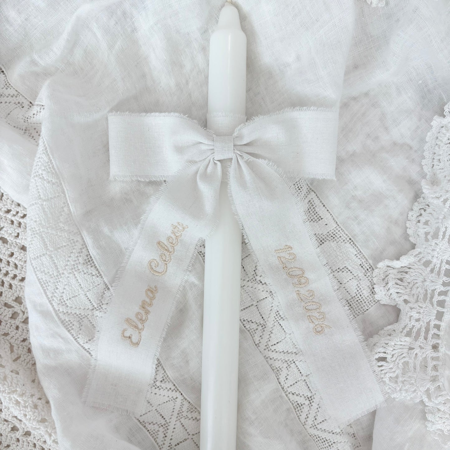 Baptism Candle with Embroidered bow