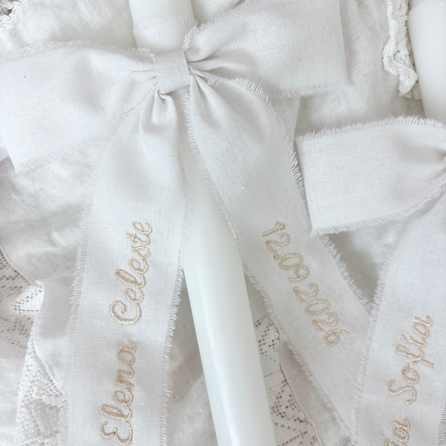 Baptism Candle with Embroidered bow