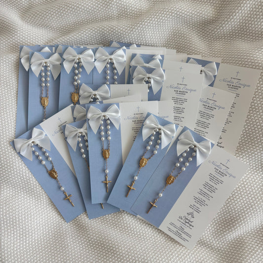 BLUE WITH WHITE BOW & ROSARY
