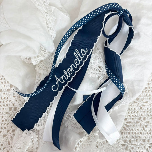 1.5" Navy Blue & White Hair Tie