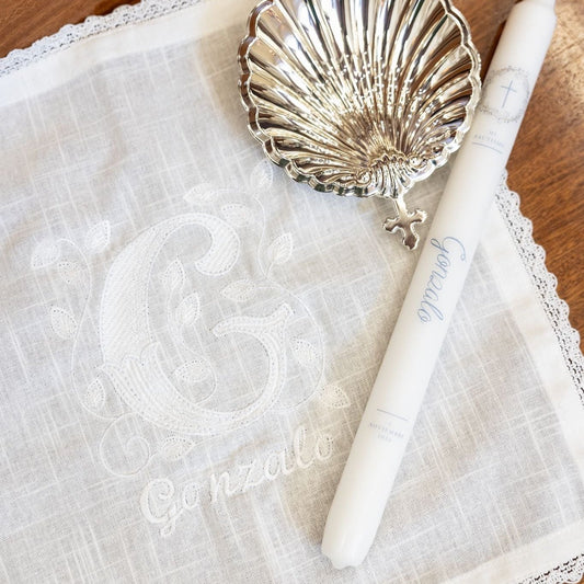 Personalized Baptism Cloth with Lace Border